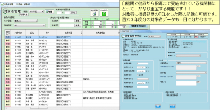 特定保健指導システム｜対象者管理画面